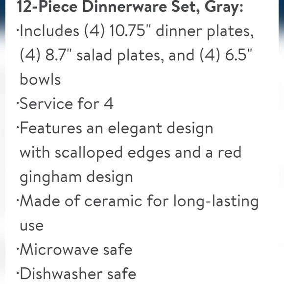 ❤️ New Pioneer Woman Gingham Grey 12-Piece Dinnerware Set - Picture 7 of 8